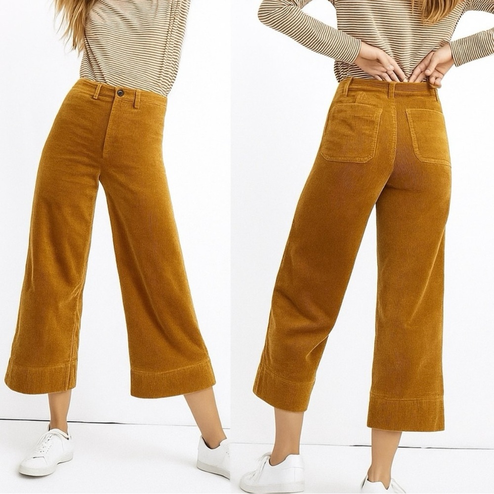 Madewell Mustard Yellow Wide-Leg Crop Corduroy Pants
